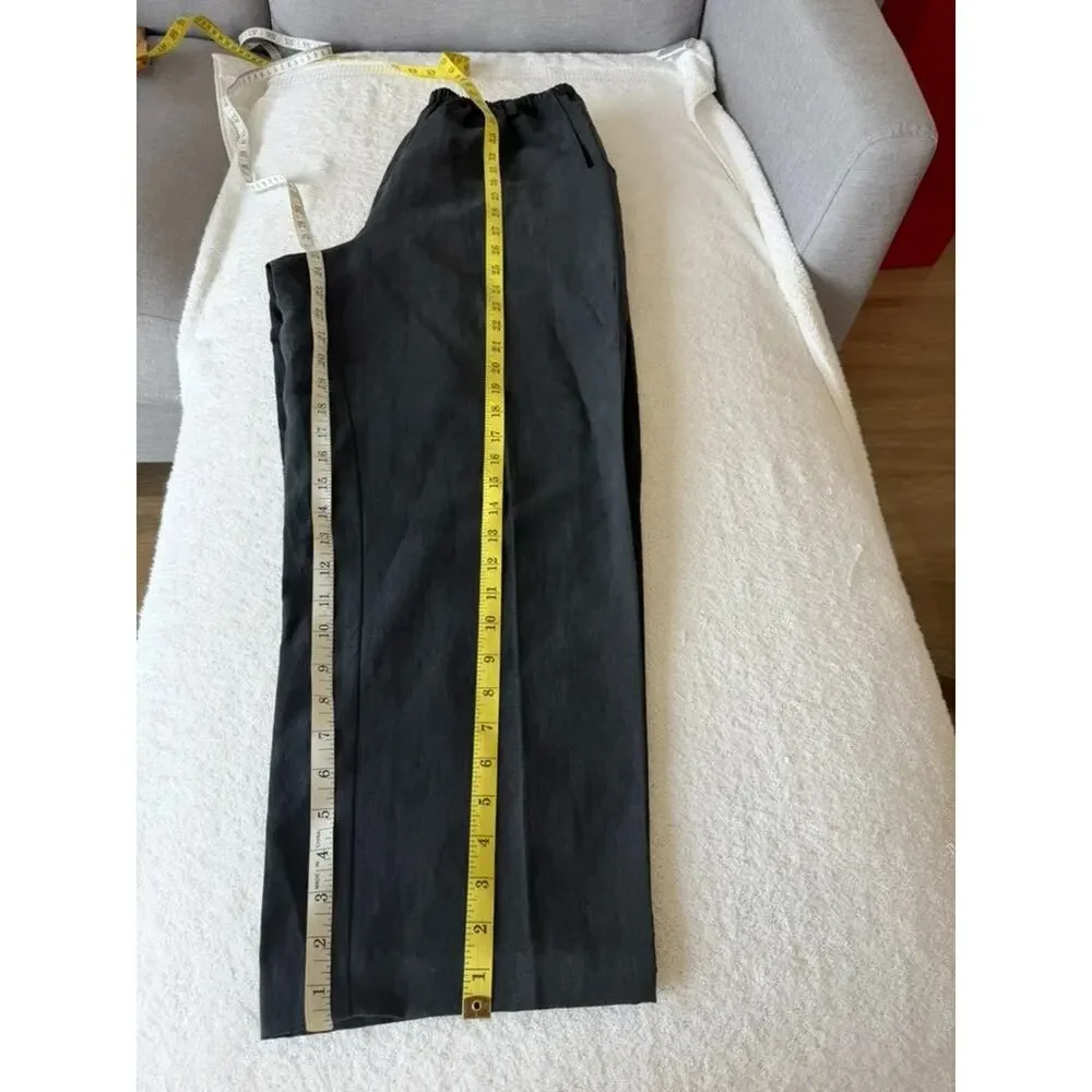 Garnet Hill Silk Linen Charcoal Gray Wide leg Barrel ankle Trouser Pant Size-8